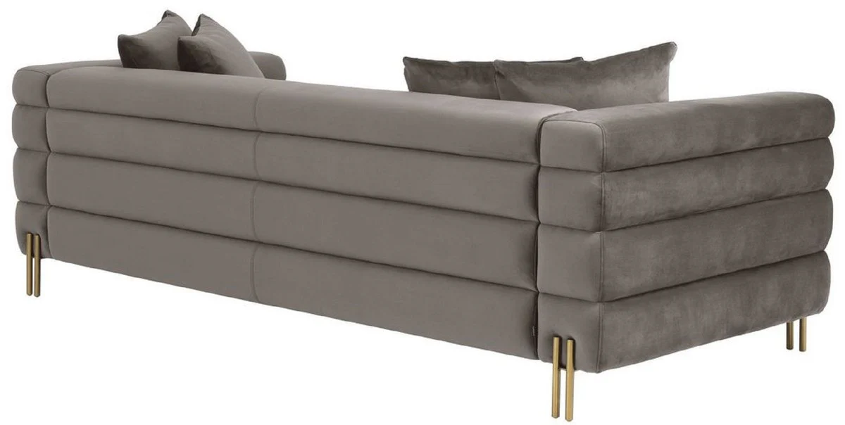 Luxury couch gray / brass 230 x 95 x H. 70.5 cm - living room sofa with elegant velvet fabric - luxury furniture