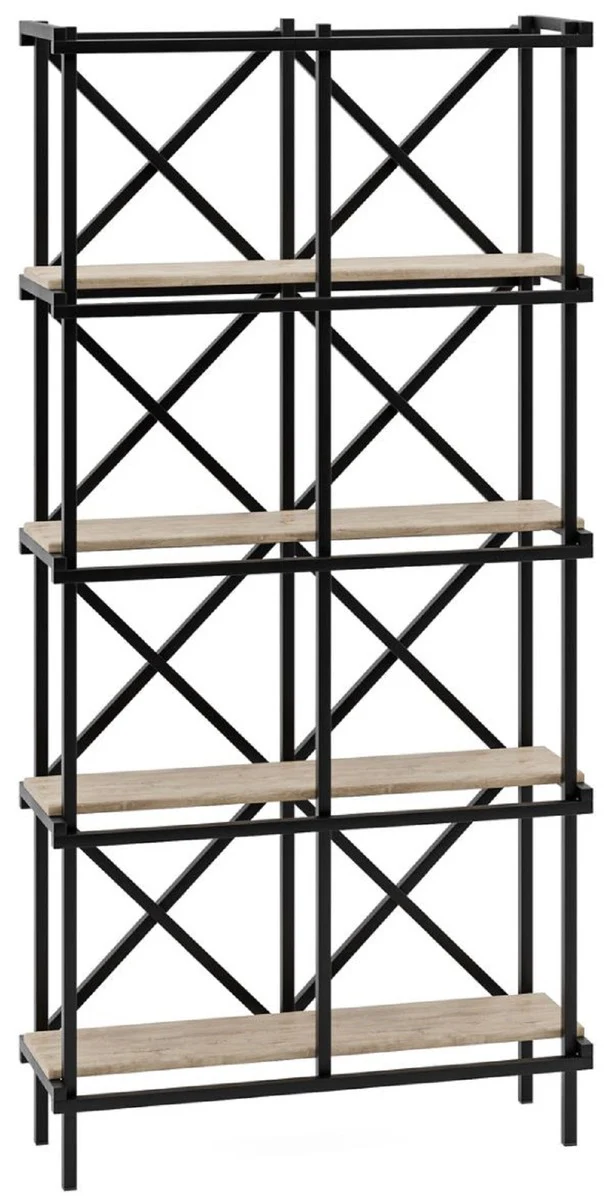 Luxury metal shelf cabinet with wooden shelves black / natural color 107.5 cm