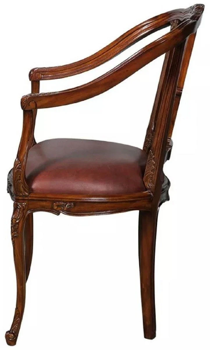 Luxury Baroque Leather Dining Room Chair Set of 6 with Armrests Brown - Magnificent Baroque Style Real Leather Kitchen Chairs - Luxury Baroque Dining Room Furniture - Noble & Magnificent