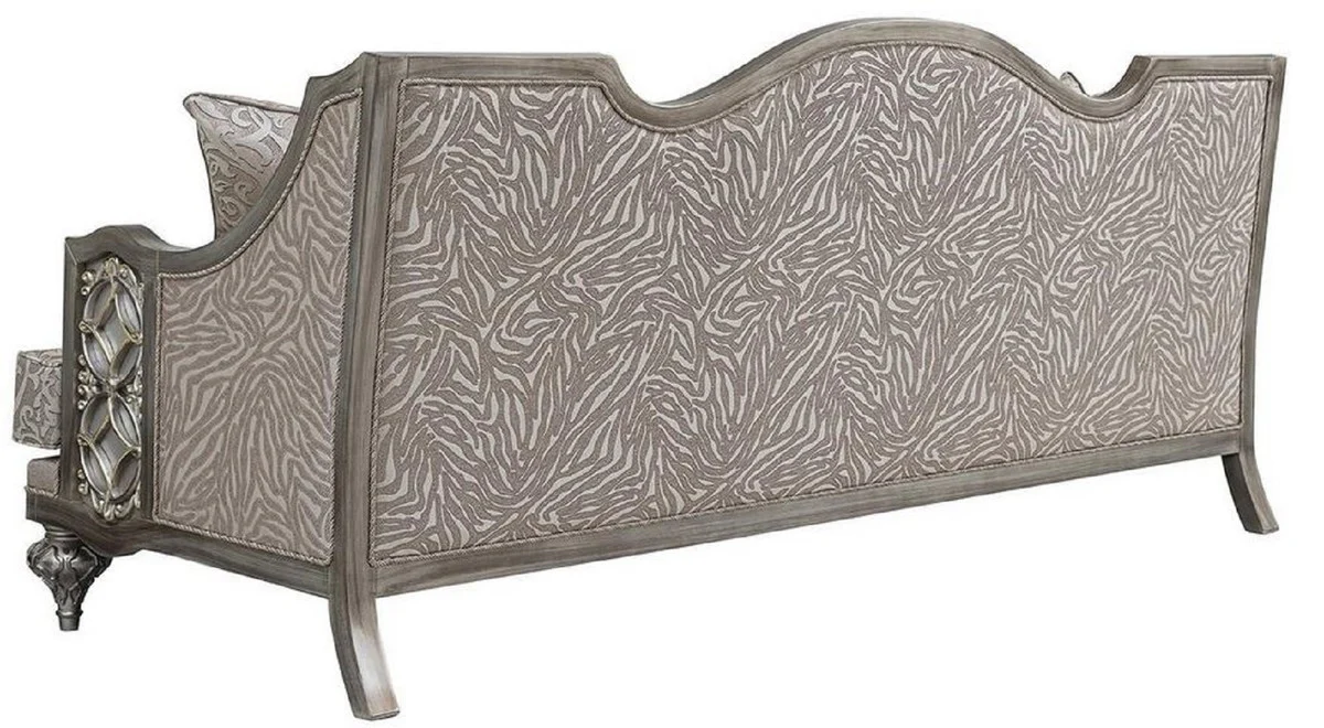 Luxury Baroque Living Room Sofa Pink / Silver - Handcrafted solid wood sofa with elegant pattern and decorative pillows - Living room furniture in baroque style