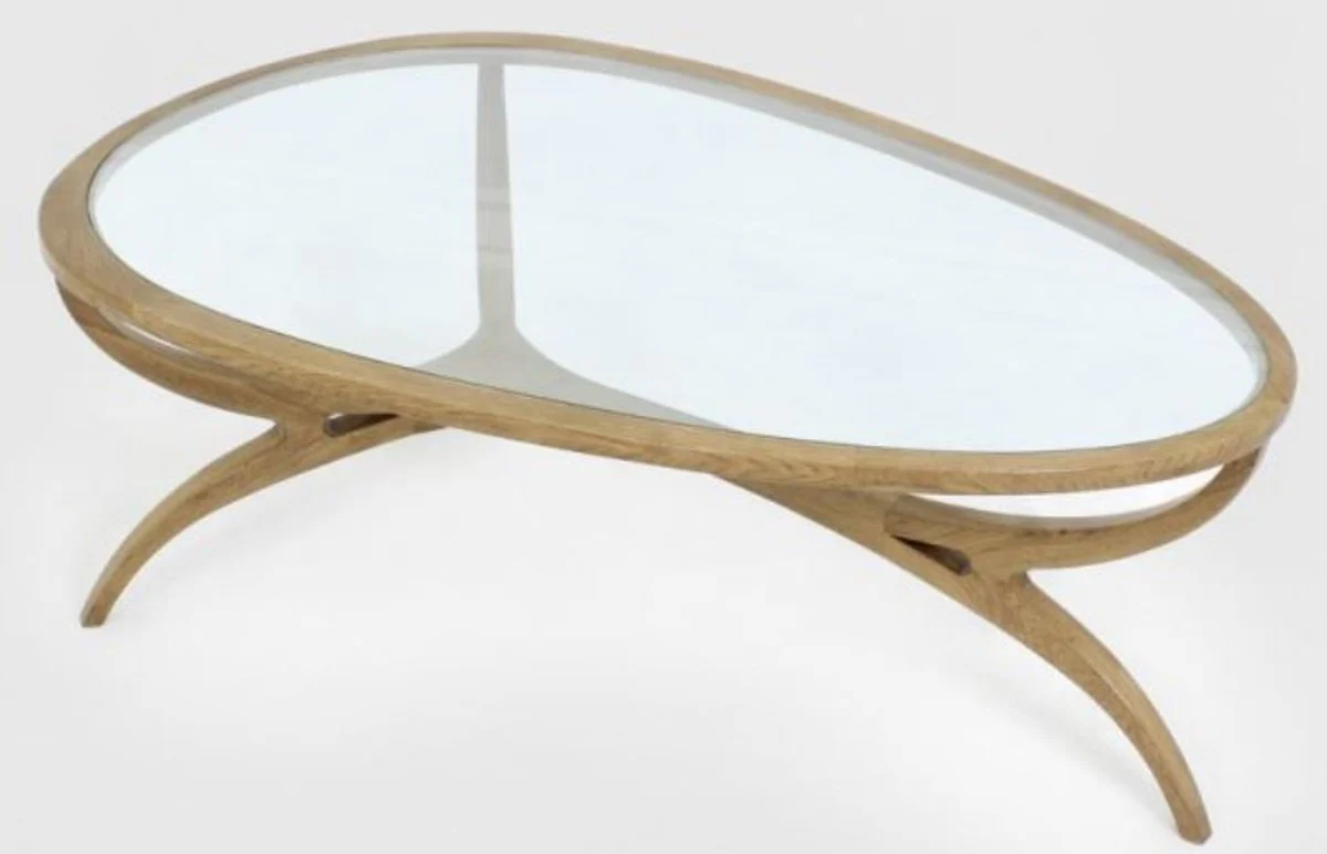 Luxury Art Deco coffee table light brown 130 x 88 x H. 46 cm - Elegant solid wood living room table with glass top - Living room furniture