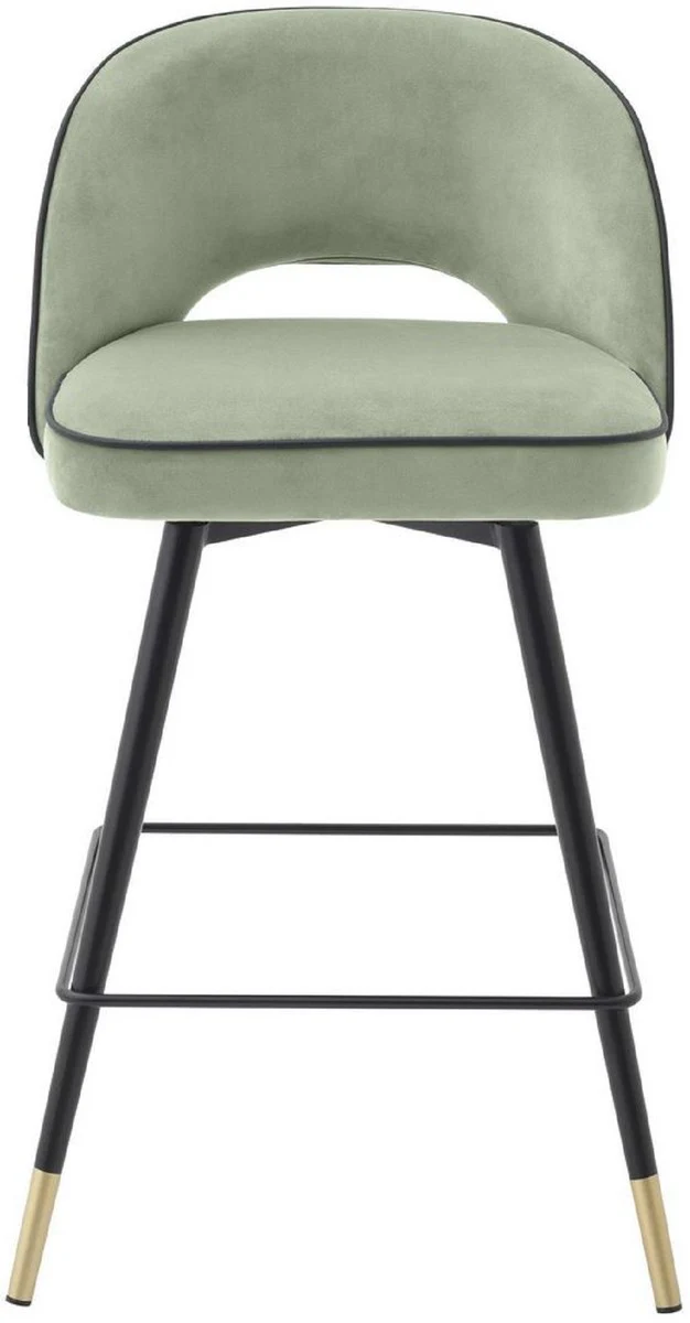 Luxury bar chair set pistachio green / black / brass 51 x 52 x H. 92.5 cm - bar chairs with swivel seat and elegant velvet fabric - luxury bar furniture