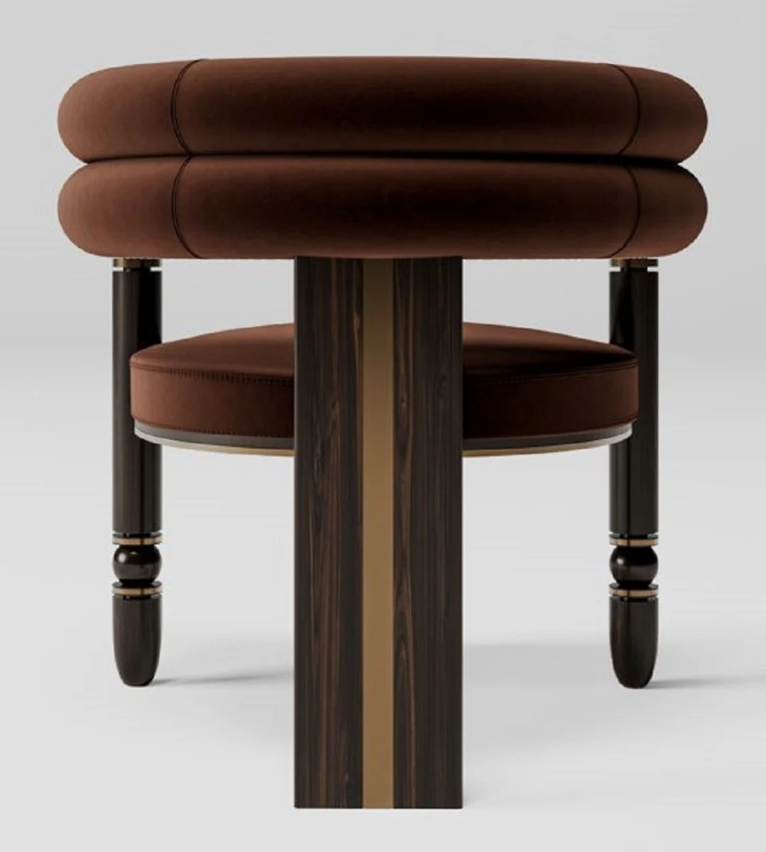 Luxury velvet dining room chair with armrests brown / dark brown / brass 69 x 63 x H. 72 cm - kitchen chair with elegant velvet fabric - dining room furniture - luxury furniture