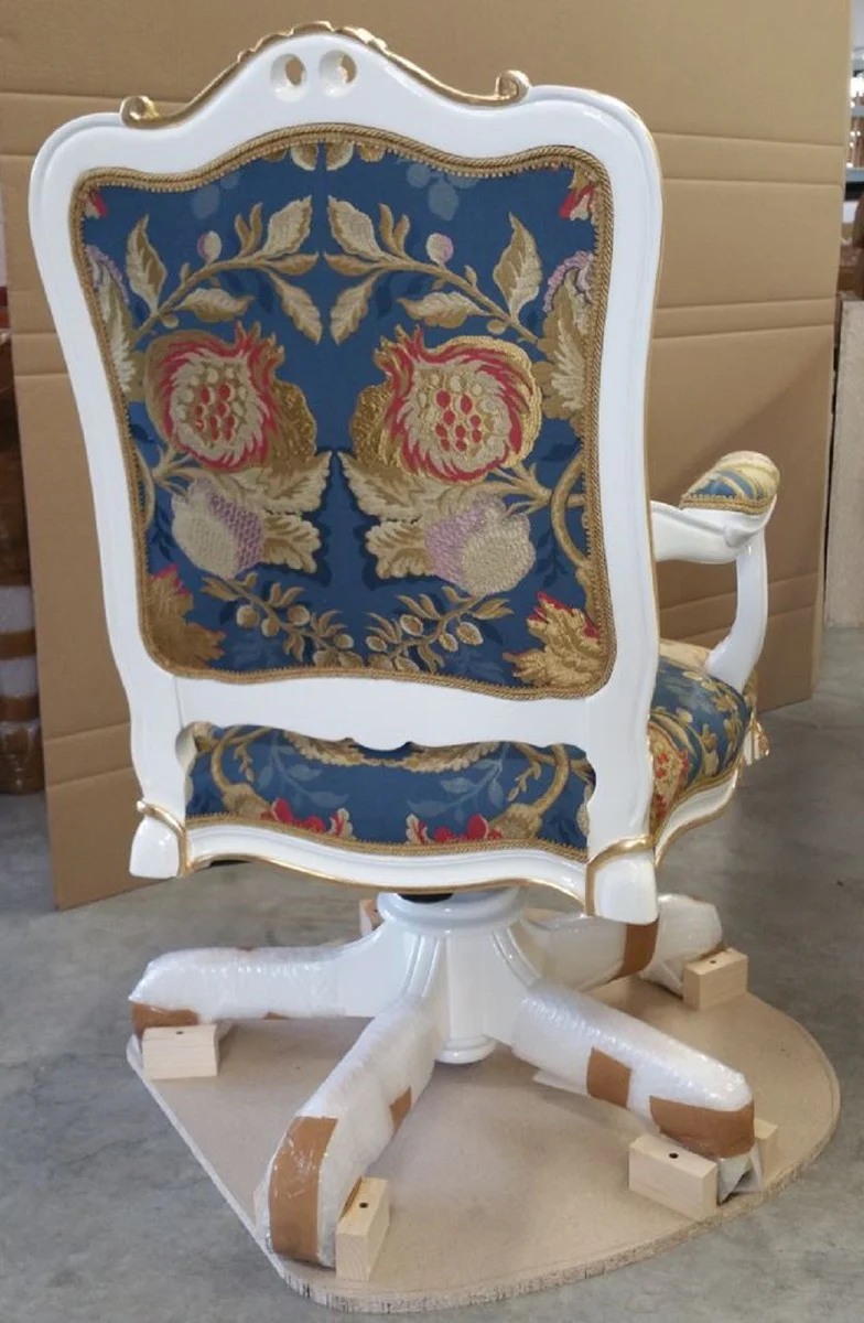 Luxury Baroque Office Chair Multicolored / White / Gold - Magnificent Handcrafted Solid Wood Desk Chair - Baroque Office Furniture - Luxury Quality - Made in Italy