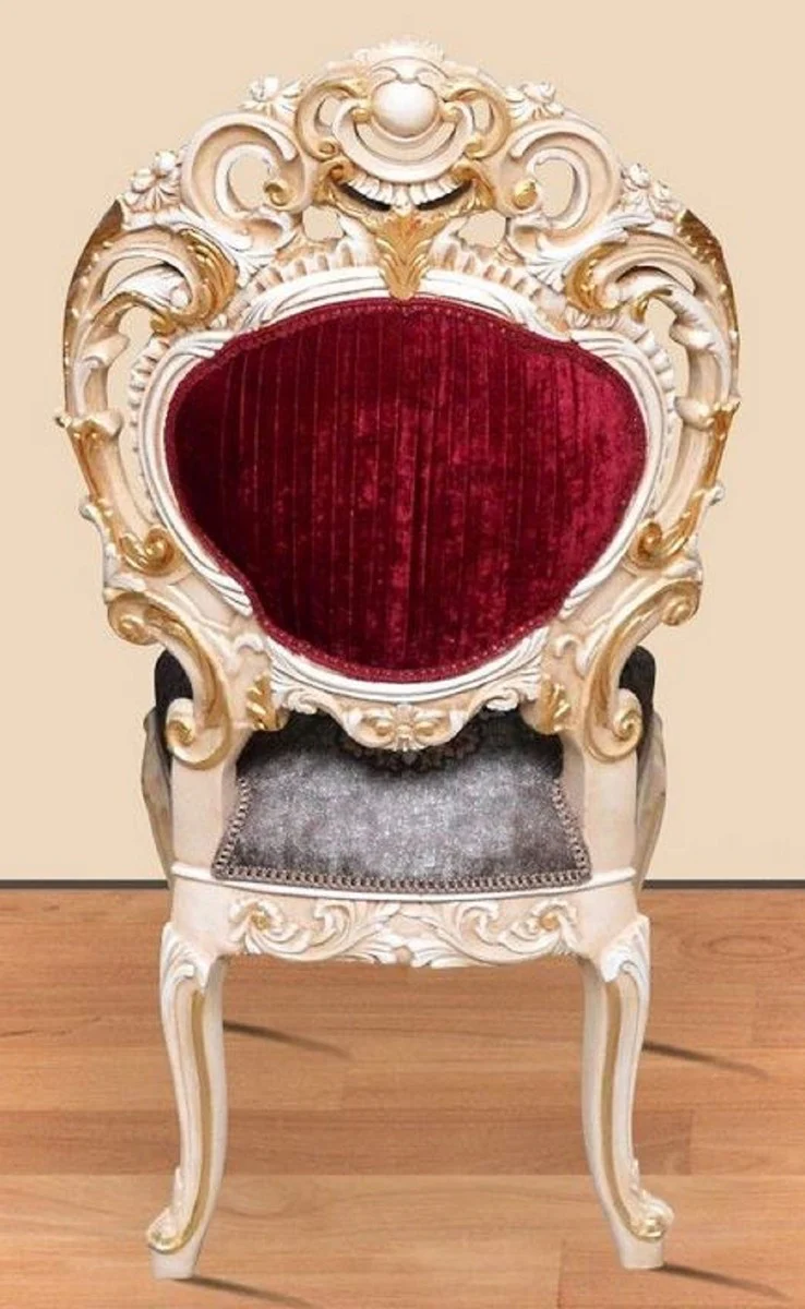 Baroque dining room set Bordeaux red / gray / white / gold - 1 round dining table & 4 dining chairs - Magnificent dining room furniture in the baroque style