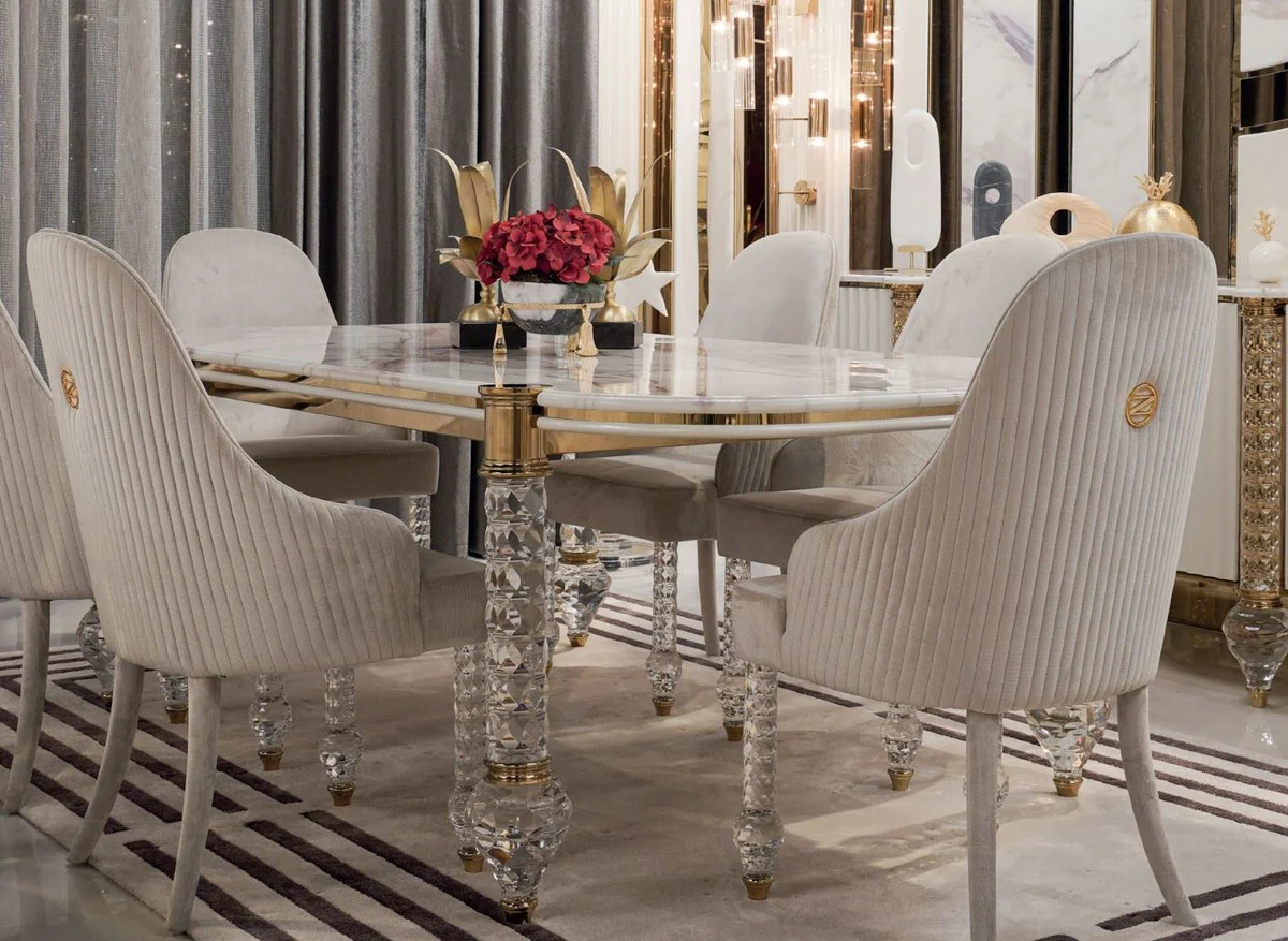 Luxury Art Deco dining table white / gold 230 x 121 x H. 77 cm - Art Deco dining room table with artificial marble table top - Art Deco furniture - Dining room furniture - Luxury furniture - Luxury quality