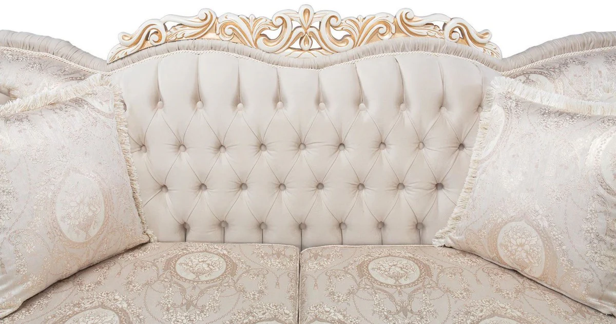 Luxury baroque sofa light pink / white / gold 237 x 90 x H. 99 cm - living room sofa with decorative pillows - baroque style furniture