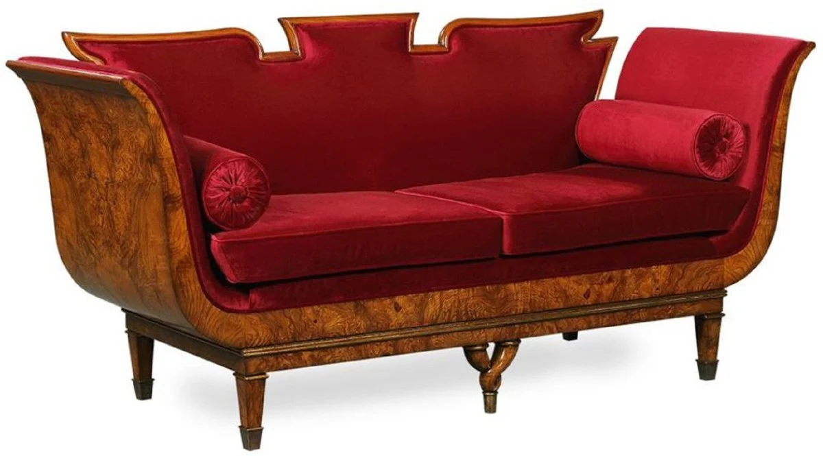 Luxury Art Nouveau 2-seater sofa burgundy red / light brown 194 x 78 x H. 90 cm - living room sofa with elegant velvet fabric - Baroque & Art Nouveau furniture