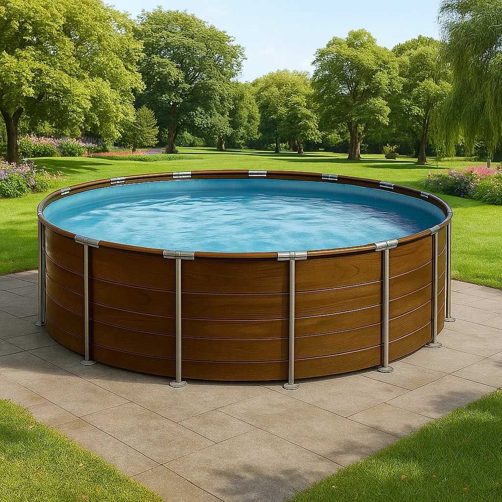 Runder, röhrenförmiger Swimmingpool 298x96 cm, Holzfarbe, mit Filter und Leiter jzWeJss247RF