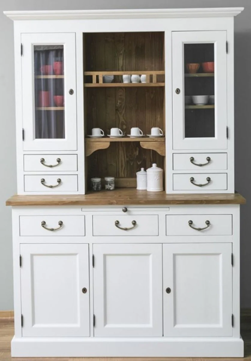 Country house style kitchen cabinet white / brown 137 x 50 x H. 197 cm - 2-part kitchen cabinet with 5 doors and 7 drawers - country house style kitchen furniture