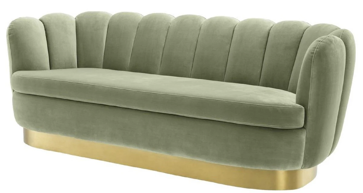 Luxury velvet sofa pistachio green / brass colored 225 x 90 x H. 80 cm - living room sofa - luxury quality