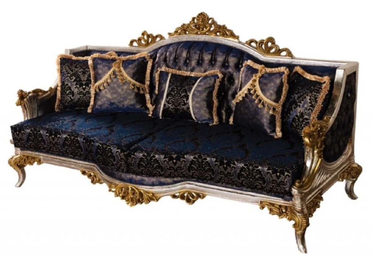Luxury baroque sofa royal blue / black / silver / gold - magnificent living room sofa with elegant pattern - baroque living room furniture