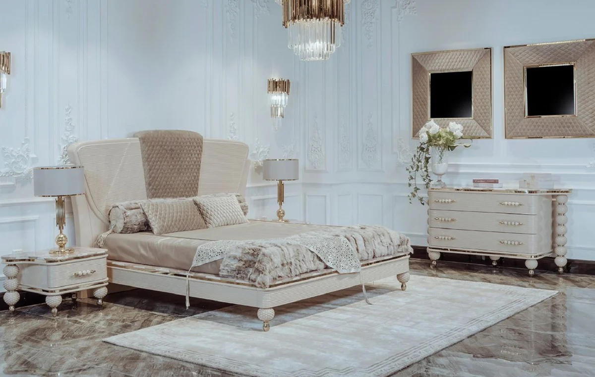 Luxury Art Deco chest of drawers gray / white / gold 170 x 50 x H. 89 cm - Magnificent chest of drawers with 3 drawers and artificial marble top - Art Deco bedroom & hotel furniture - Luxury collection