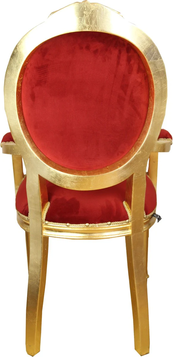 Baroque luxury dining room medallion chair with armrests burgundy velvet fabric / gold