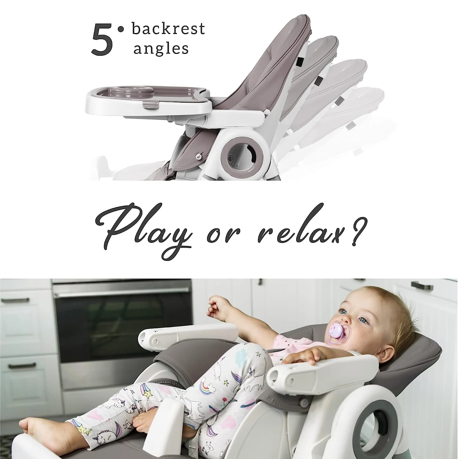 Hochstühle für Babys und Kleinkinder – Dunkelgrauer Silla para Comer de Bebe – Babyhochstuhl in 7 verschiedenen Höhen verstellbar