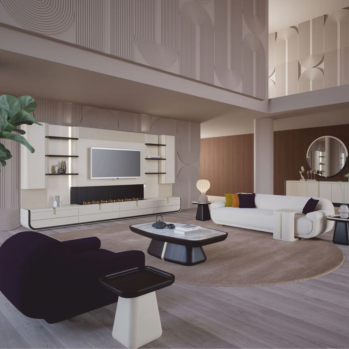 Luxury coffee table with marble top dark brown / brass / white-brown 150 cm