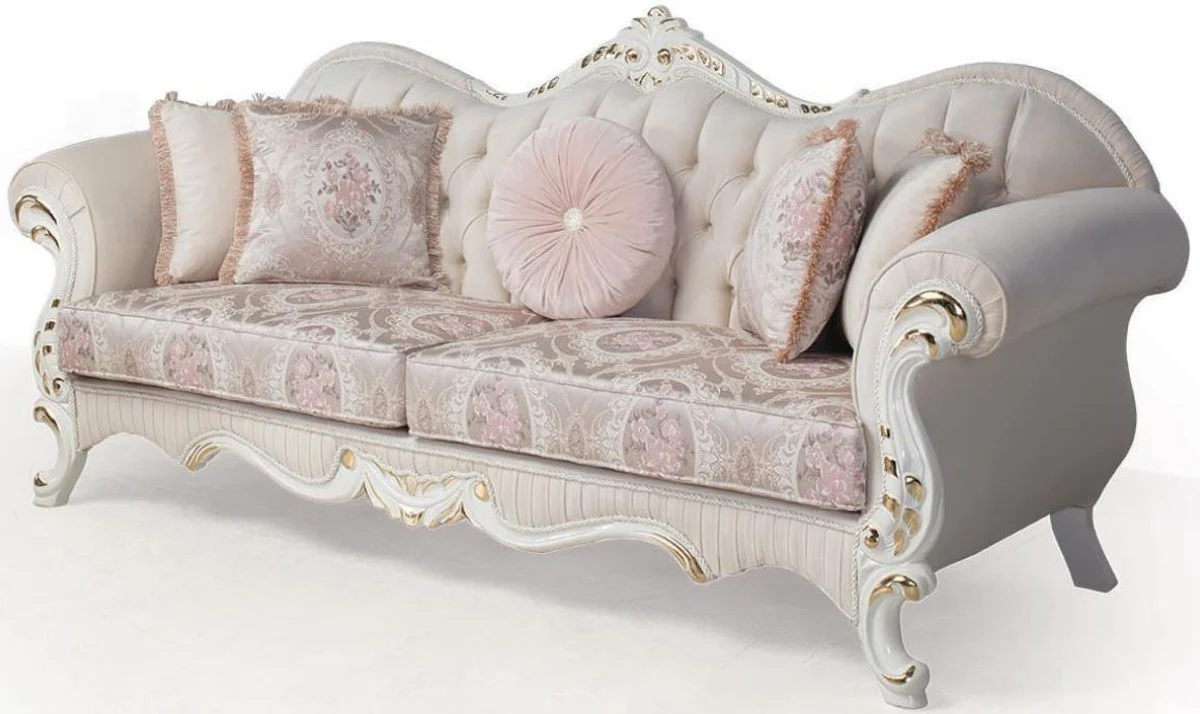 Luxury baroque living room set pink / white / gold - 2 sofas & 2 armchairs & 1 coffee table - living room furniture in baroque style - noble and magnificent