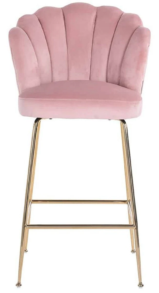 Luxury bar chair pink / gold 51 x 61 x H. 113 cm - Padded bar stool with elegant velvet fabric and stainless steel legs - Luxury bar furniture