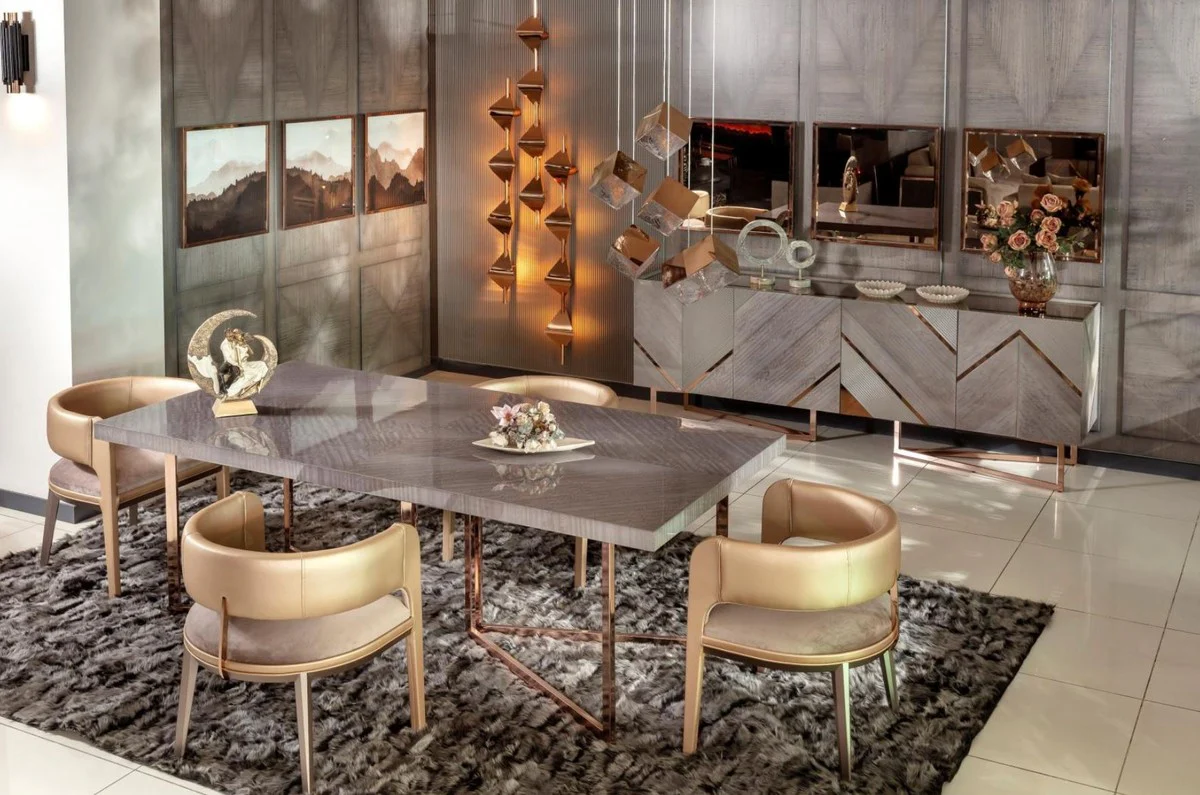 Luxury dining table gray / copper 210 x 100 x H. 75 cm - Rectangular kitchen table with solid wood table top and metal legs - Dining room furniture - Kitchen furniture - Luxury furniture