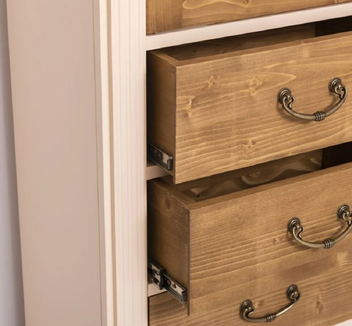 Country house style cabinet cream / brown 120 x 39 x H. 197 cm - country house style dining room cabinet - country house style display cabinet - solid wood furniture - country house style furniture