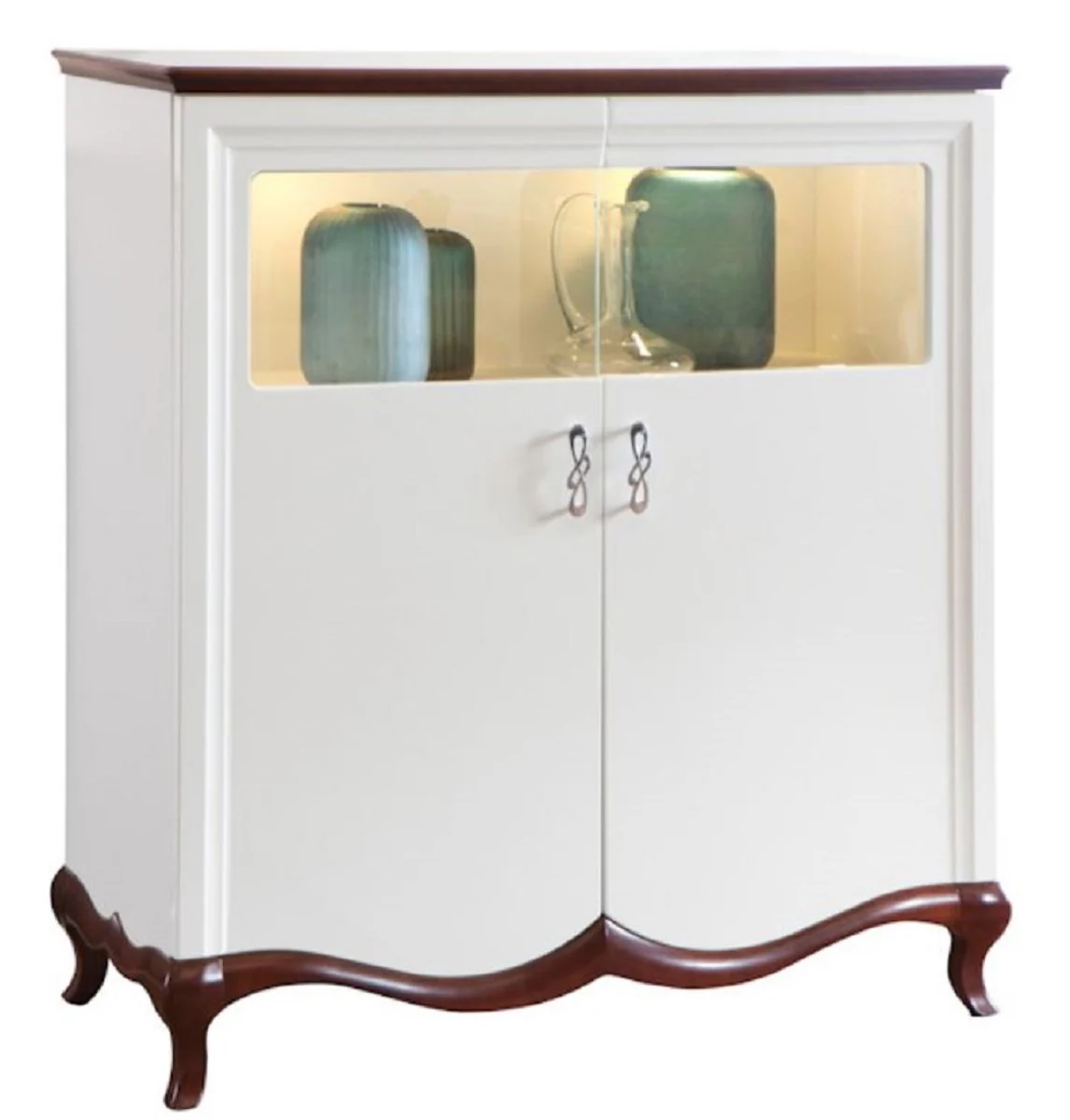 Luxury Art Deco bar cabinet white / dark brown 114 x 46.5 x H. 123 cm - Illuminated living room cabinet with 2 doors