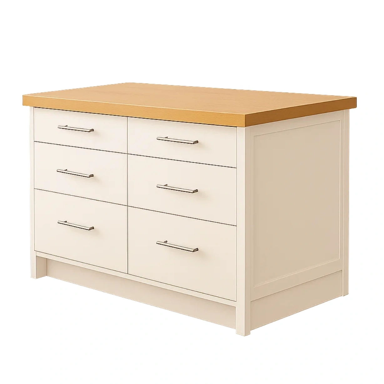 Rechteckige Kücheninsel mit Schubladen aus MDF-Holz, elfenbeinweiß, mit Arbeitsplatte in Eichenoptik, freistehend, 120 x 60 x 90 cm, für den privaten Gebrauch - mYlhrmGyyDp7