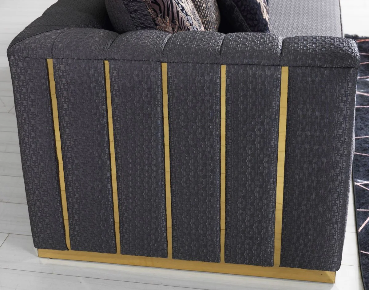 Luxury living room sofa with decorative pillows purple / gold 240 x 92 x H. 78 cm - Luxury living room furniture