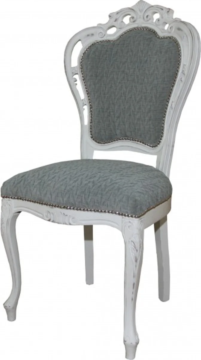 Baroque dining room chair without armrests gray / antique white - designer chair - luxury quality