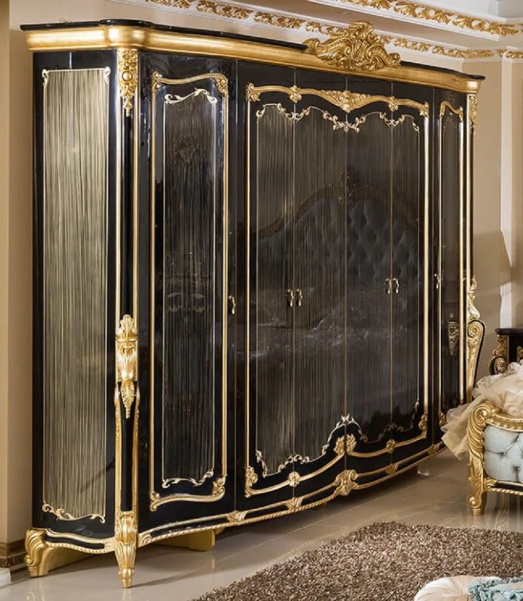 Luxury Baroque Bedroom Wardrobe Black / Gold - Magnificent Solid Wood Wardrobe in Baroque Style - Baroque Bedroom & Hotel Furniture - Noble & Magnificent