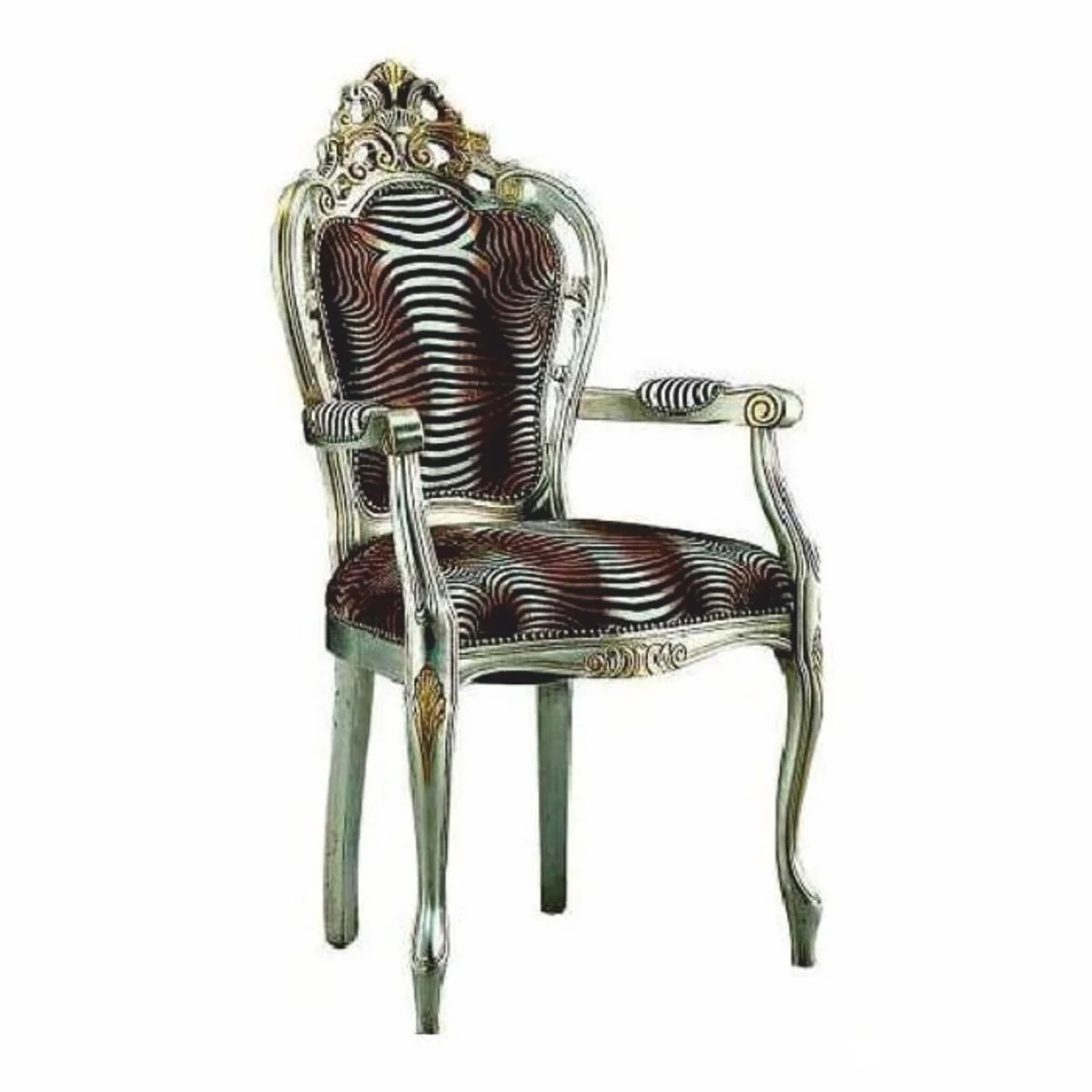 Luxury Baroque Dining Chair with Armrests Brown / Black / Silver / Gold