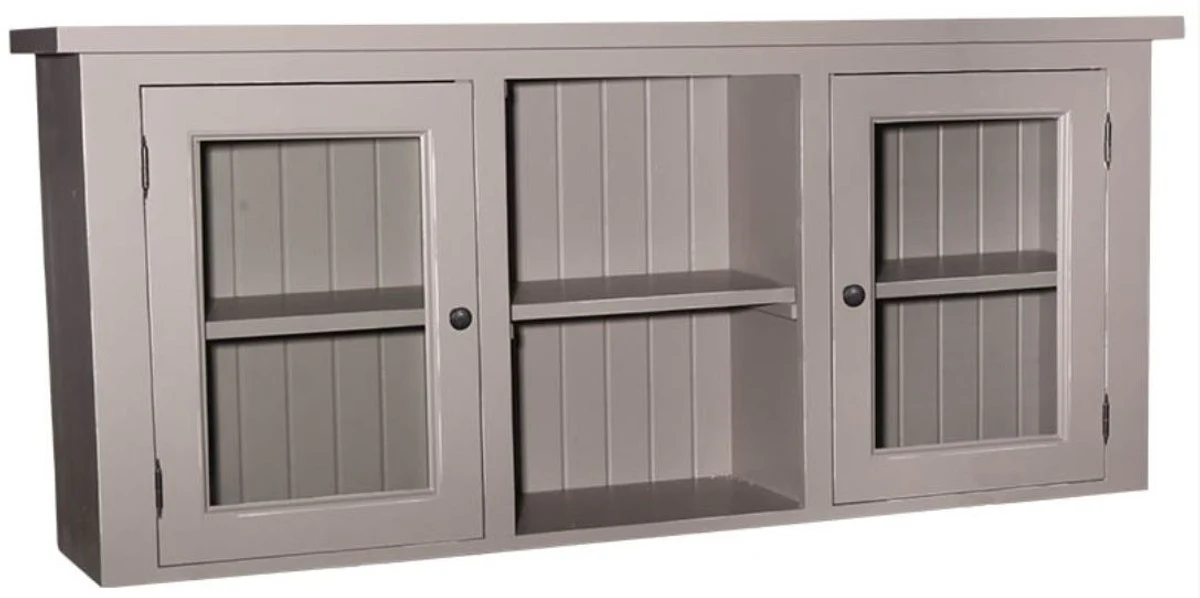 Country house style kitchen wall cabinet gray 156 x 31 x H. 65 cm - country house style kitchen cabinet with 2 glass doors