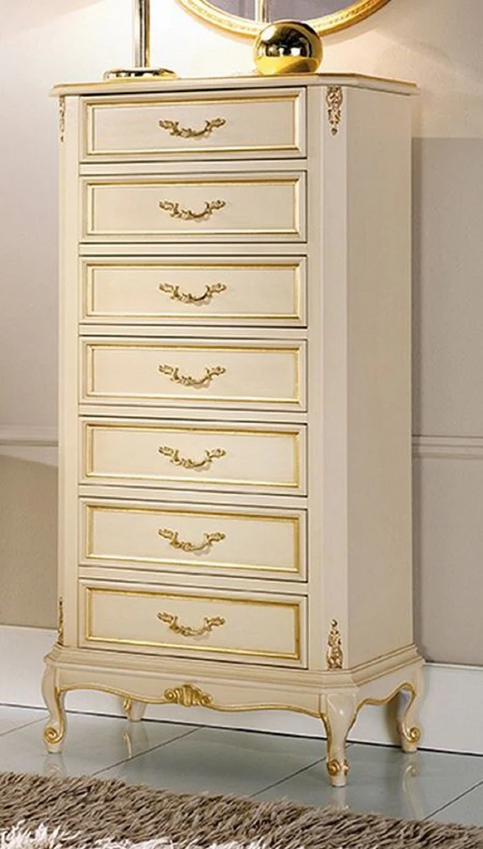 Luxury Baroque chest of drawers cream / gold - Handmade baroque style solid wood chest of drawers with 7 drawers - Handcrafted Italian Baroque furniture - Luxury quality - Made in Italy