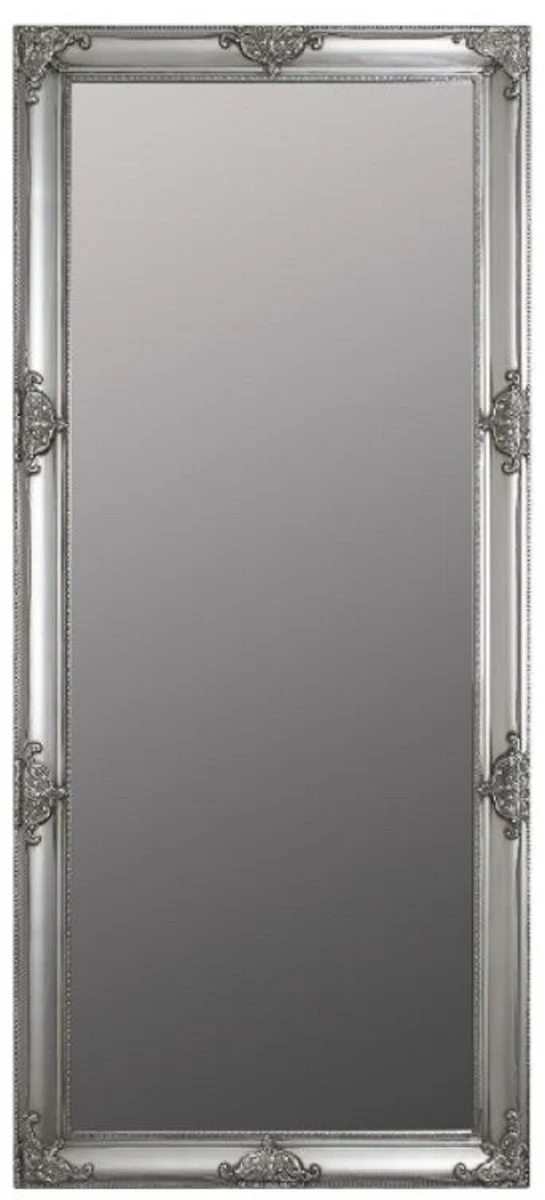 Baroque wall mirror silver 72 x H. 162 cm - Handcrafted baroque mirror with wooden frame and beautiful decorations