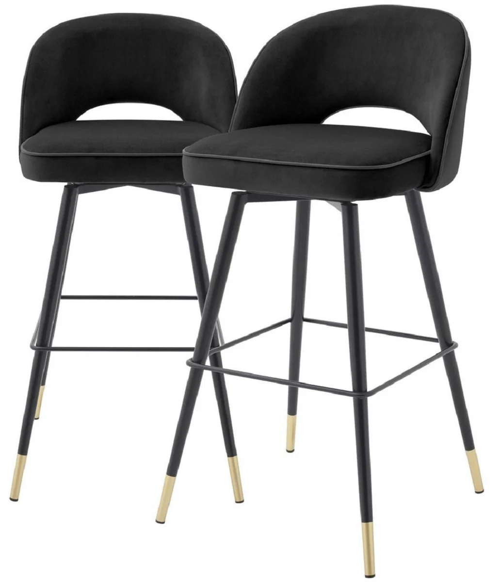 Luxury bar chair set black / brass 51 x 52 x H. 103 cm - Bar chairs with swivel seat and elegant velvet fabric - Luxury bar furniture