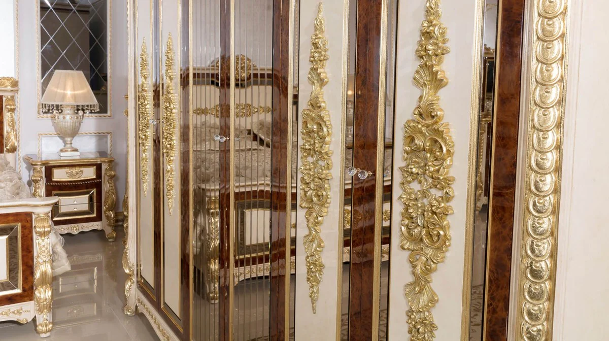 Luxury baroque bedroom wardrobe white / beige / brown / gold - magnificent solid wood wardrobe in baroque style - baroque bedroom & hotel furniture - noble & magnificent