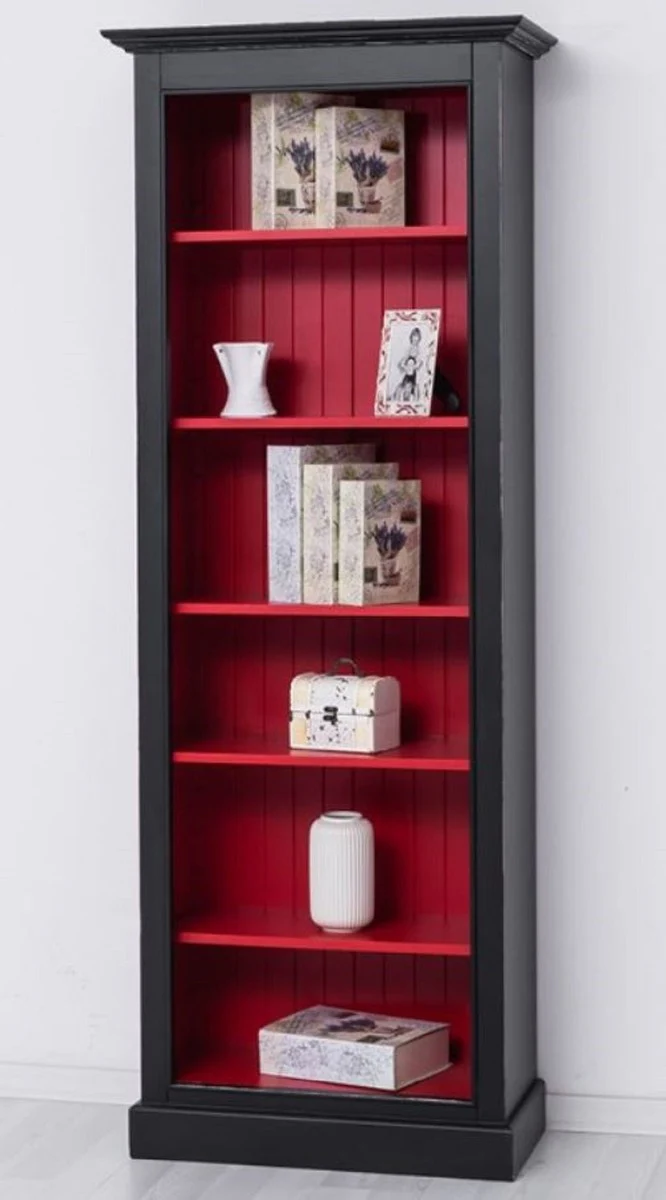 Country house style solid wood bookcase black / red H. 210 cm - country house style furniture