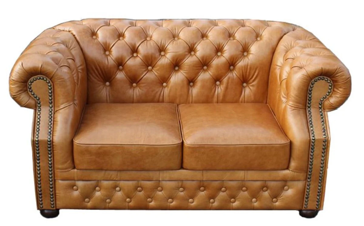Luxury genuine leather 2-seater sofa light brown 180 x 90 x H. 80 cm - Chesterfield furniture