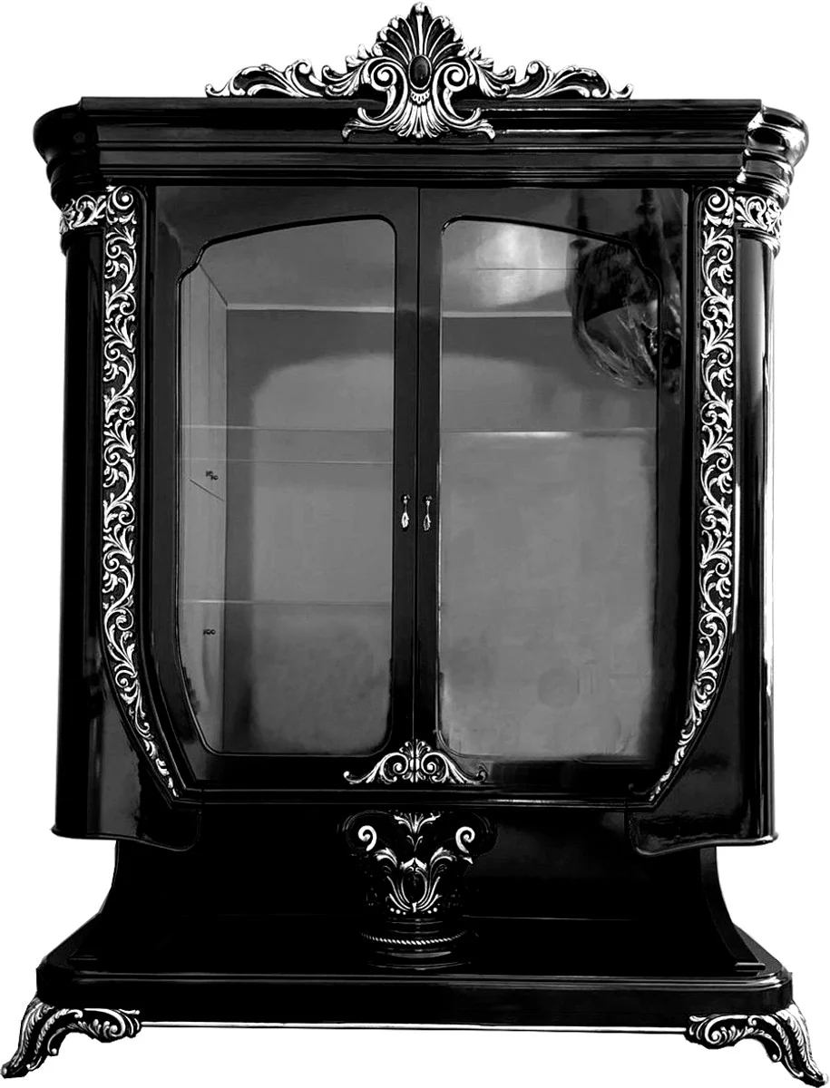 Luxury Baroque Display Cabinet Black / Silver - Handcrafted Baroque Furniture