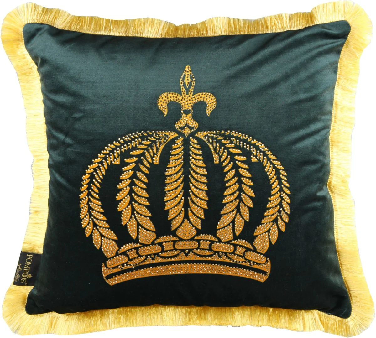 Harald Glööckler luxury decorative cushion Pompöös by dark green / gold crown with rhinestones - Glööckler cushion