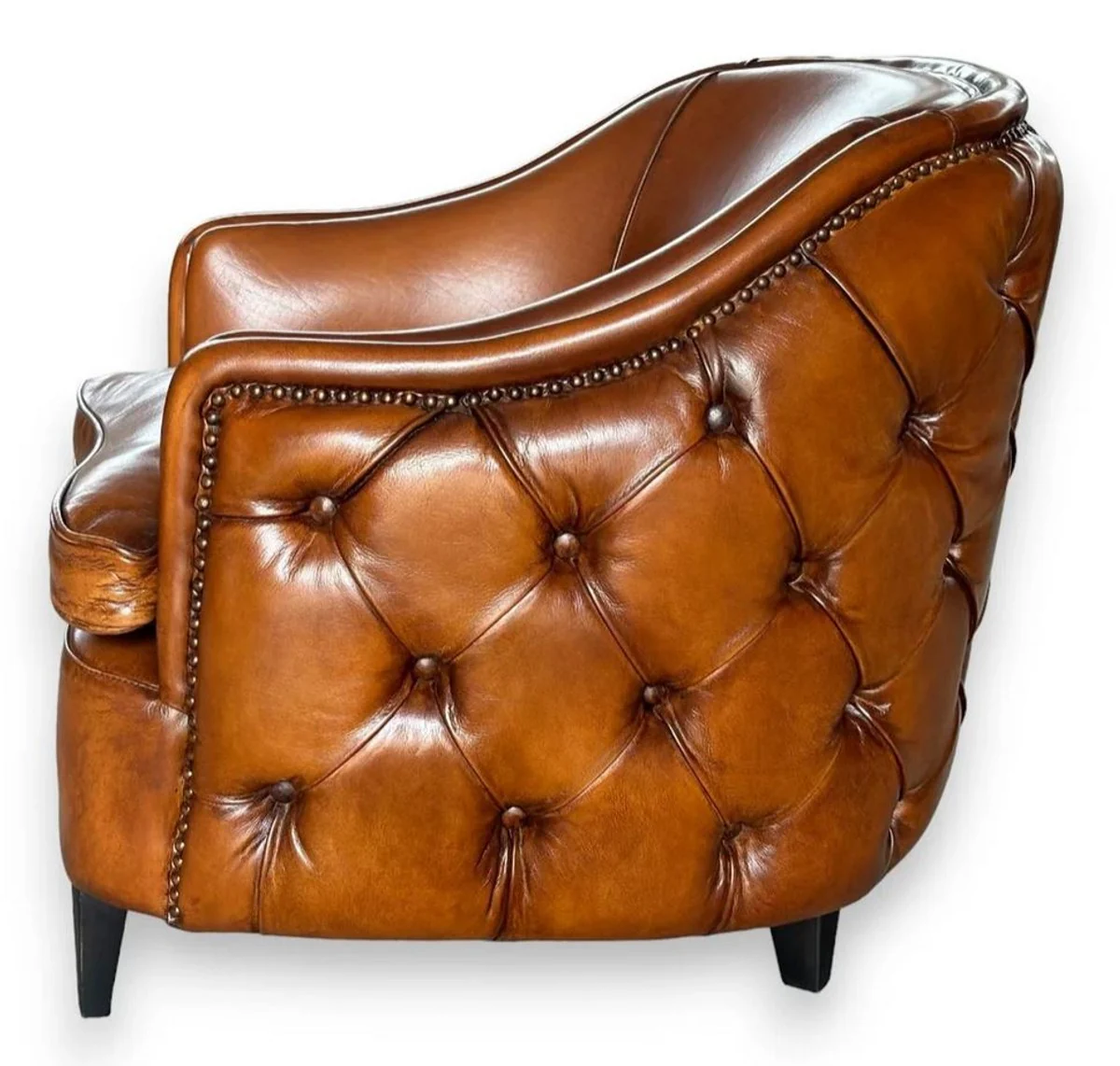 Luxury Chesterfield Leather Armchair Light Brown / Black - Real Leather Living Room Furniture