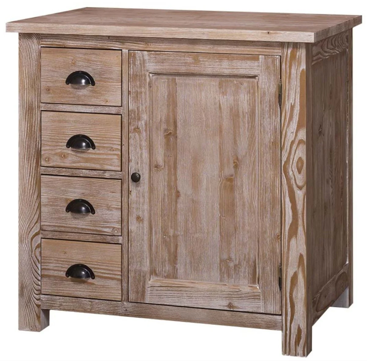 Country house style kitchen cabinet natural colors 92 x 65 x H. 90 cm - kitchen base cabinet with door and 4 drawers
