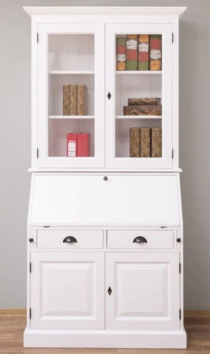 Country house style office cabinet white 110 x 49 x H. 219 cm - solid wood cabinet - bookcase - shelf cabinet - living room cabinet - country house style furniture