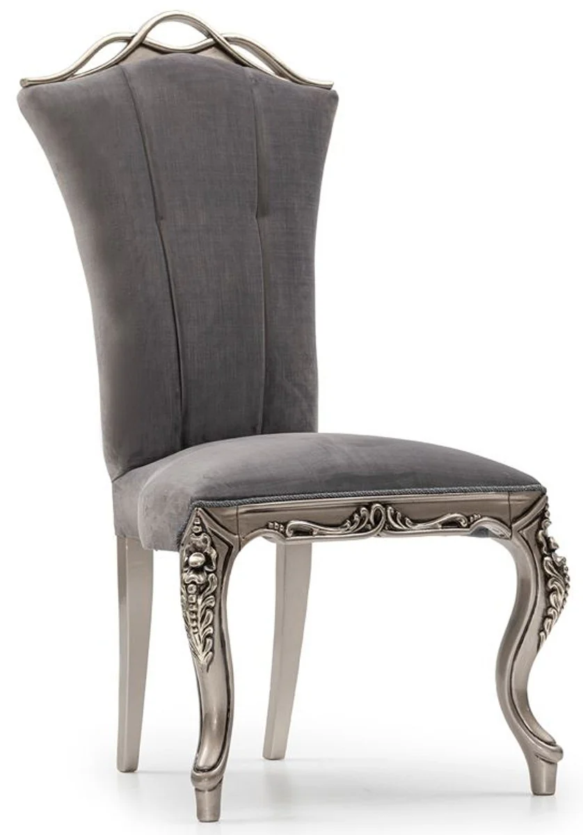 Luxury Baroque Dining Room Chair Set of 8 Gray / Silver - Magnificent Baroque Style Kitchen Chairs - Luxury Dining Room Furniture in Baroque Style - Baroque Dining Room Furniture - Baroque Style Furniture