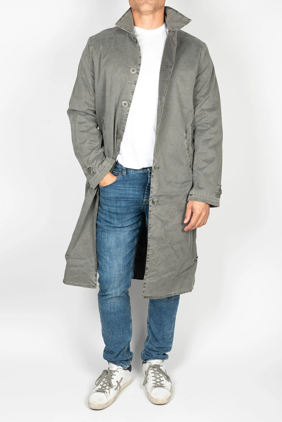 Rivera-Spain Keeling langer grauer Trenchcoat