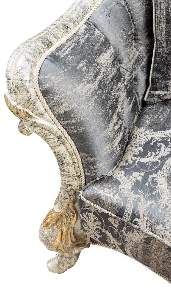 Luxury baroque sofa gray / antique white / gold - baroque style living room sofa with elegant pattern - luxury living room furniture in baroque style - baroque furniture - baroque furnishings