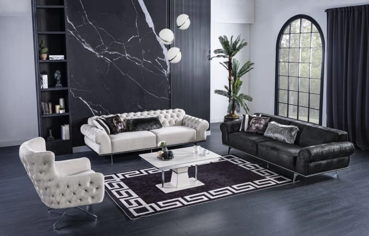 Luxury Art Deco living room sofa black / silver 240 x 95 x H. 63 cm - Luxury living room furniture