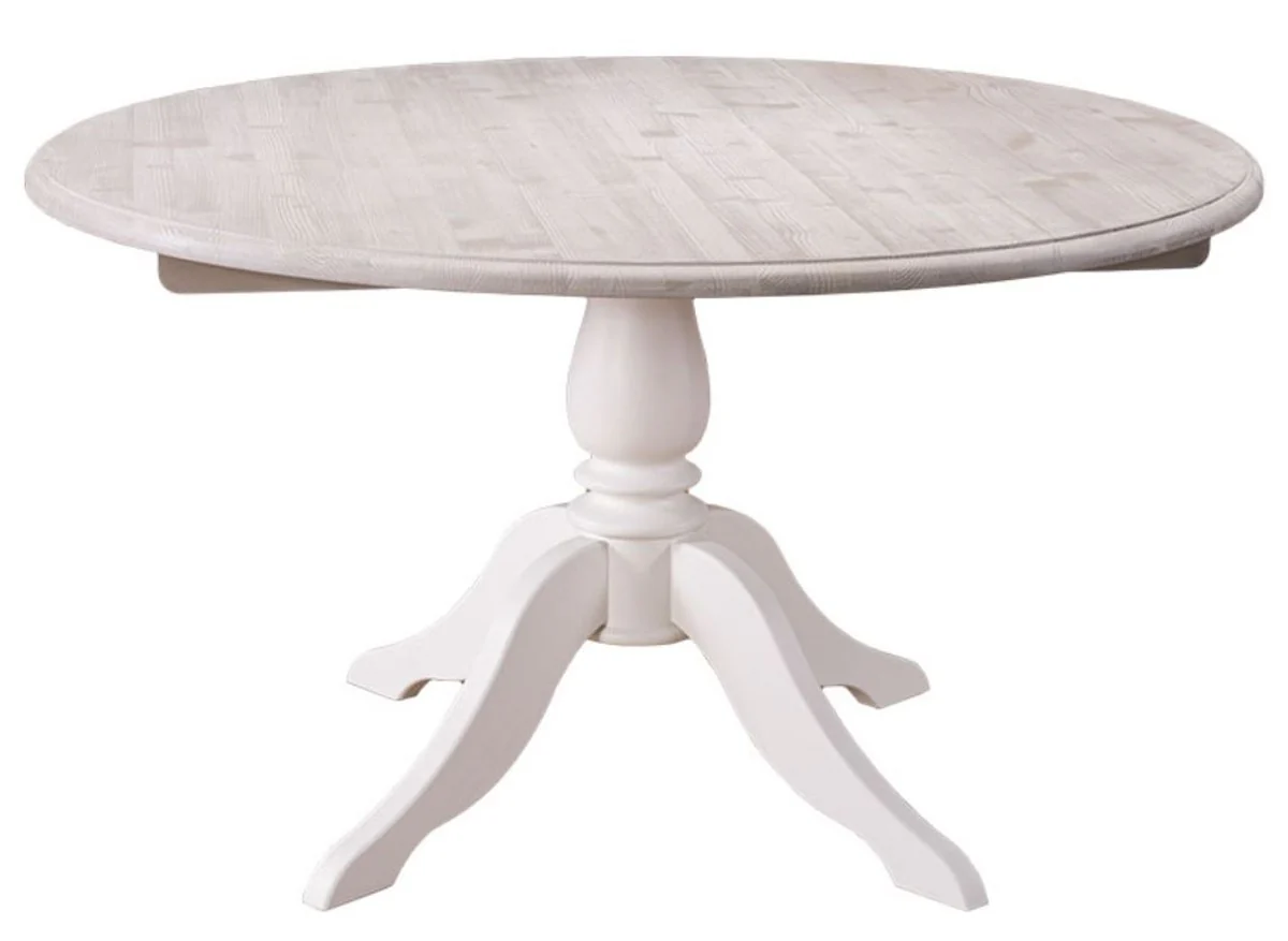 Country house style dining table natural colors / white Ø 130 x H. 78 cm - dining room furniture in country house style