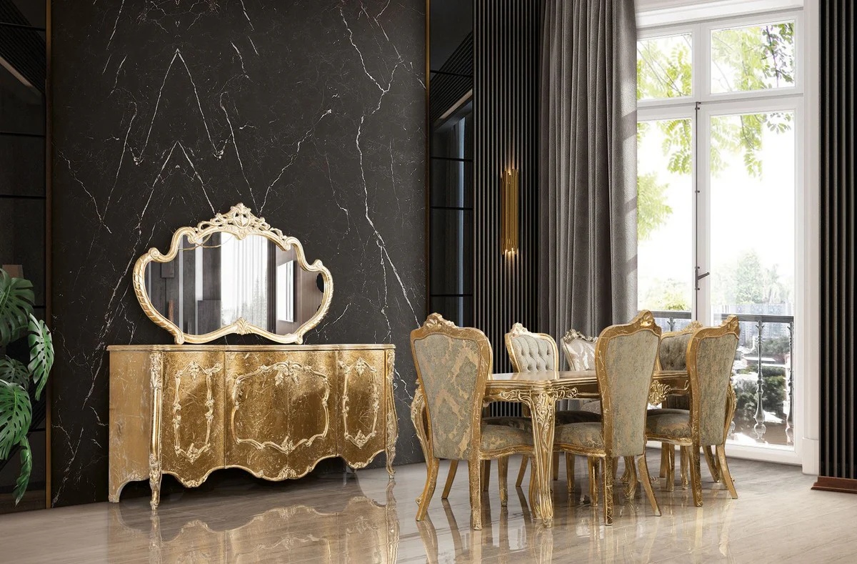 Luxury Baroque Dining Room Chair Set of 8 Green / Antique Gold - Magnificent Baroque Style Kitchen Chairs - Luxury Baroque Style Dining Room Furniture - Baroque Dining Room Furniture - Baroque Style Furniture