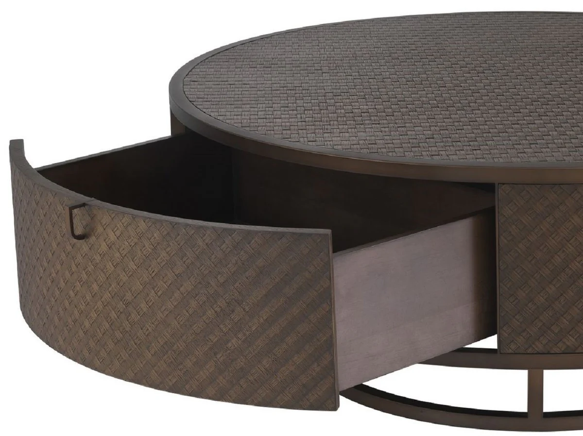 Luxury coffee table bronze Ø 100 x H. 40.5 cm - Round living room table with 2 drawers - Luxury living room furniture