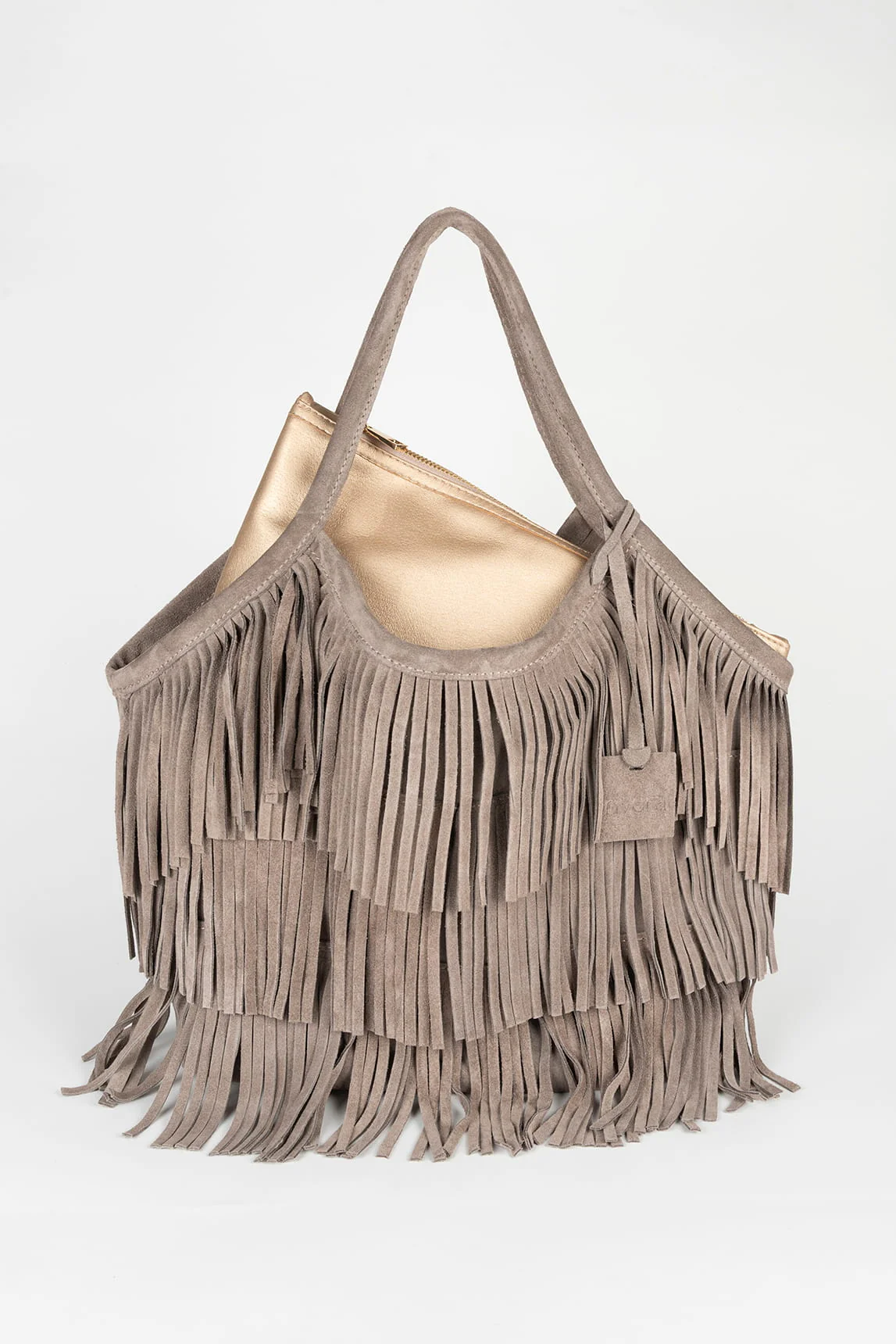 Rivera-Spain Taupe-Ganache-Tasche mit Fransen